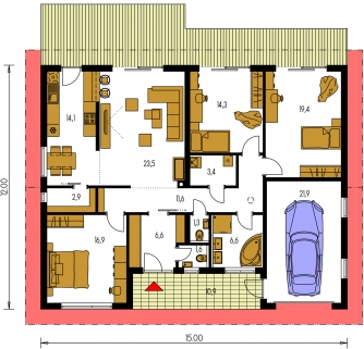Image miroir | Plan de sol du rez-de-chaussée - BUNGALOW 211